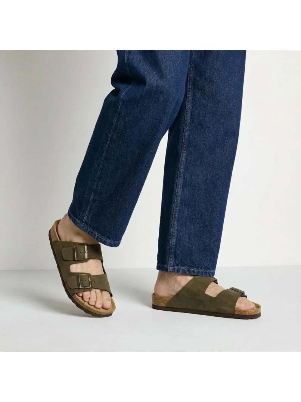 Men's Olive Lane Cork Footbed Sandals Adjustable Buckle Comfort Slides